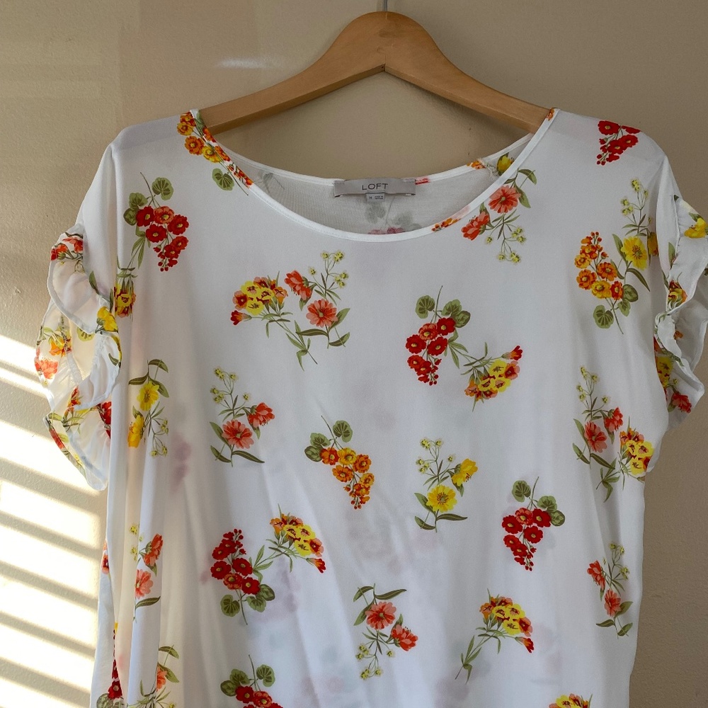 Sheer & Cotton floral Loft blouse, ruffle t shirt